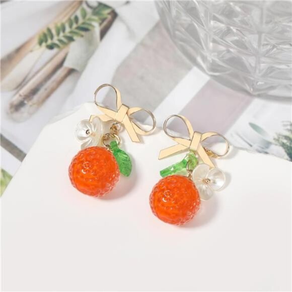 Handmade Orange Earrings | Fruit-Inspired Glass Beads | Playful & Elegant - Picture 4 of 4